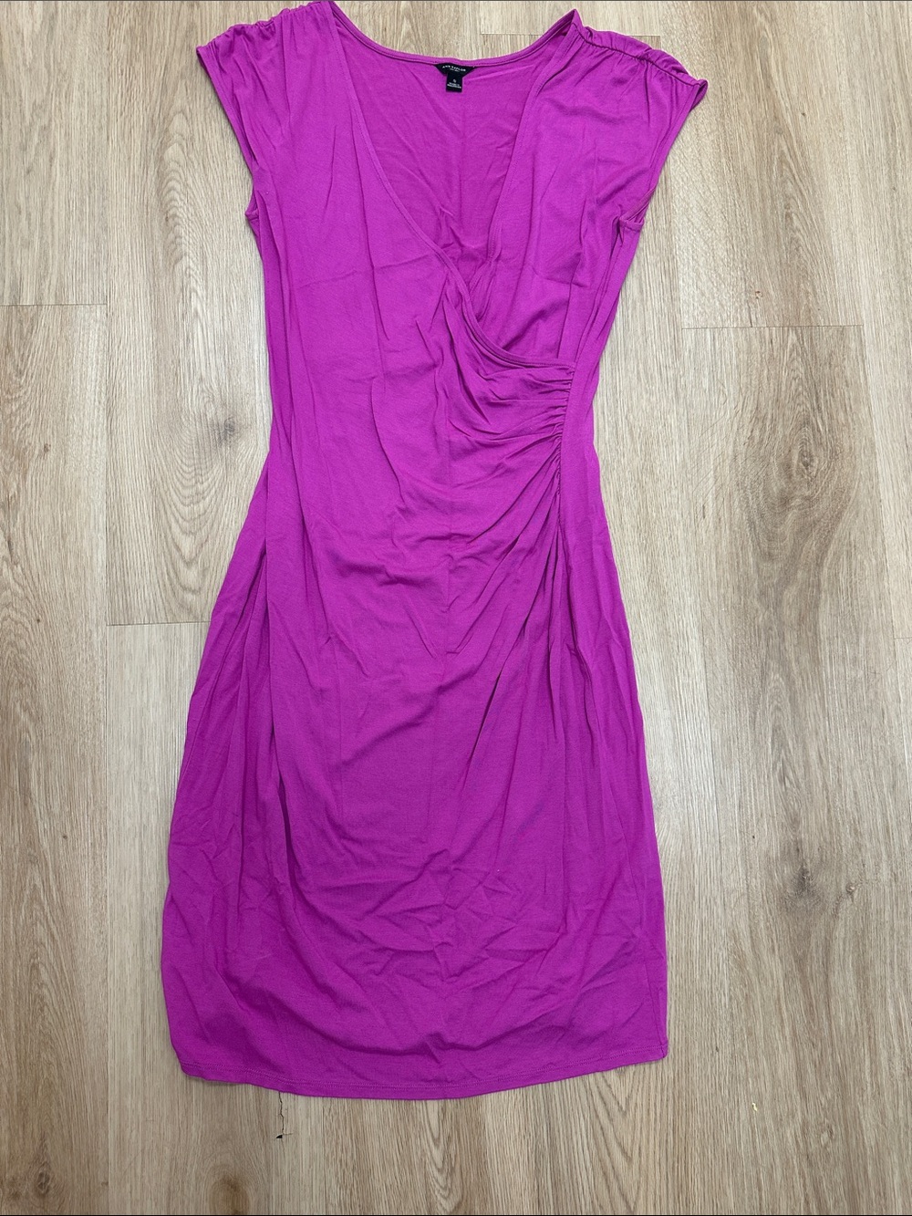 Ann Taylor Fuchsia Ruched V-Neck Midi Dress